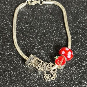 Silver Tone & Red Teacher Apple Ruler Owl Charm Bracelet